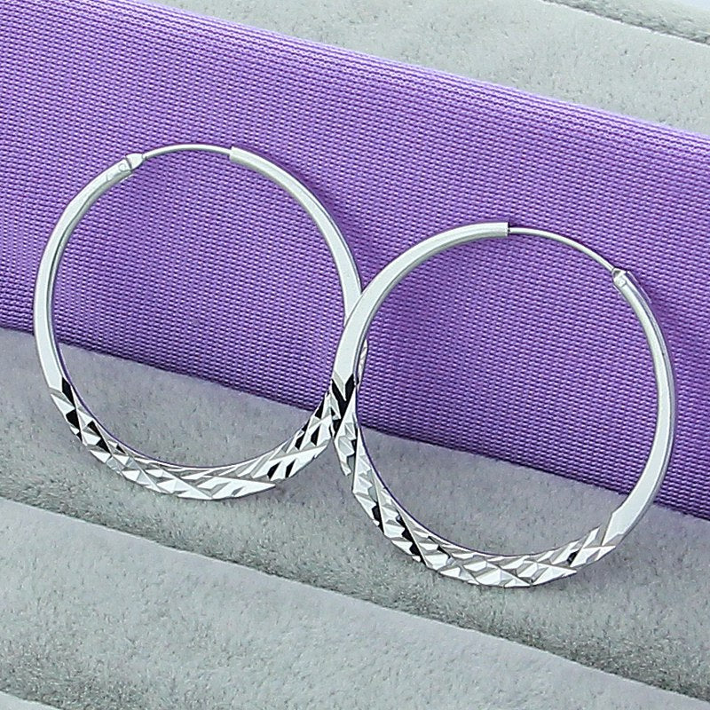 Fine Silver 5cm Round Circle Hoop Earrings
