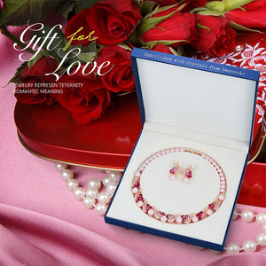 Luxury Jewelry Set with Heart Crystals from Swarovski with Pearls & Rose Gold Necklace Chain with Earrings