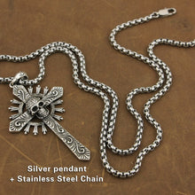 High Detail Sterling Silver Skull Cross Unique Pendant Necklace Chain