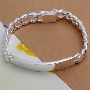 Plated Silver 10MM Men's Geometric Bracelet