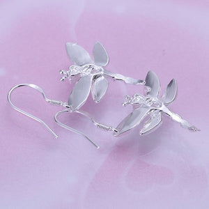 Inlaid dragonfly design beautiful cute Silver Earrings