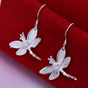 Inlaid dragonfly design beautiful cute Silver Earrings