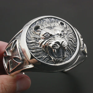 Sterling Silver Lion King Cross Bangle Bracelet Fits 6.3 ~ 7.8 inches Wrist