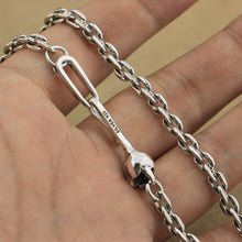 Square Link Chain Sterling Silver Skull Hook Clasp Necklace