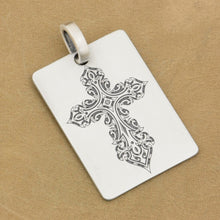 Sterling Silver Cross Tag Deep Detailed Engraved Pendant Necklace