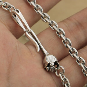 Square Link Chain Sterling Silver Skull Hook Clasp Necklace