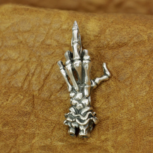 Sterling Silver Middle Finger Skeleton Pendant