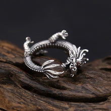 Mystical Silver Dragon Ring with Blazing Red Eyes