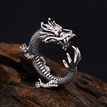 Mystical Silver Dragon Ring with Blazing Red Eyes