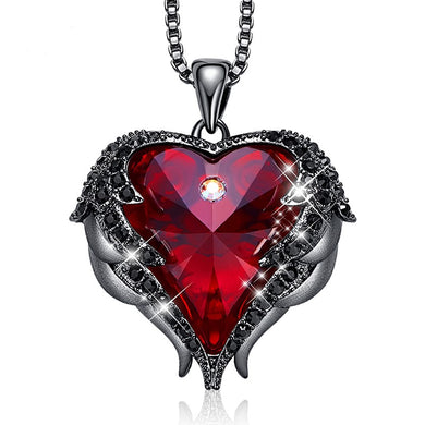 Gothic Black Angel Wing Magical Red Heart Pendant Necklace Chain