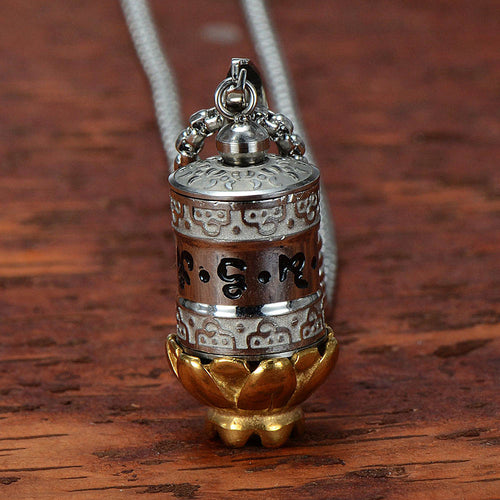 Titanium Buddhism Jewelry Prayer Wheel Mantra Rotatable Pendant