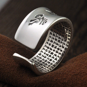 Adjustable Silver Buddhist Om Mani Padme Hum Heart Sutra Ring