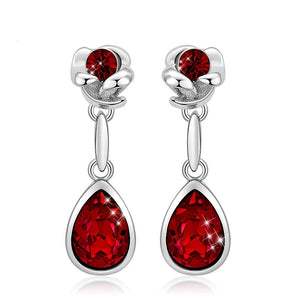 Rose Flower & Teardrop Crystal Statement Earrings